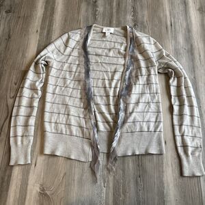 Loft Open Cardigan Wool Lightweight Gray Sweater Sequins Ann Taylor XS